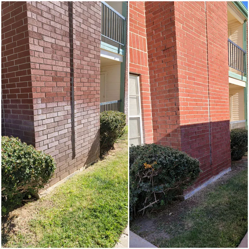 A brick wall power washed.