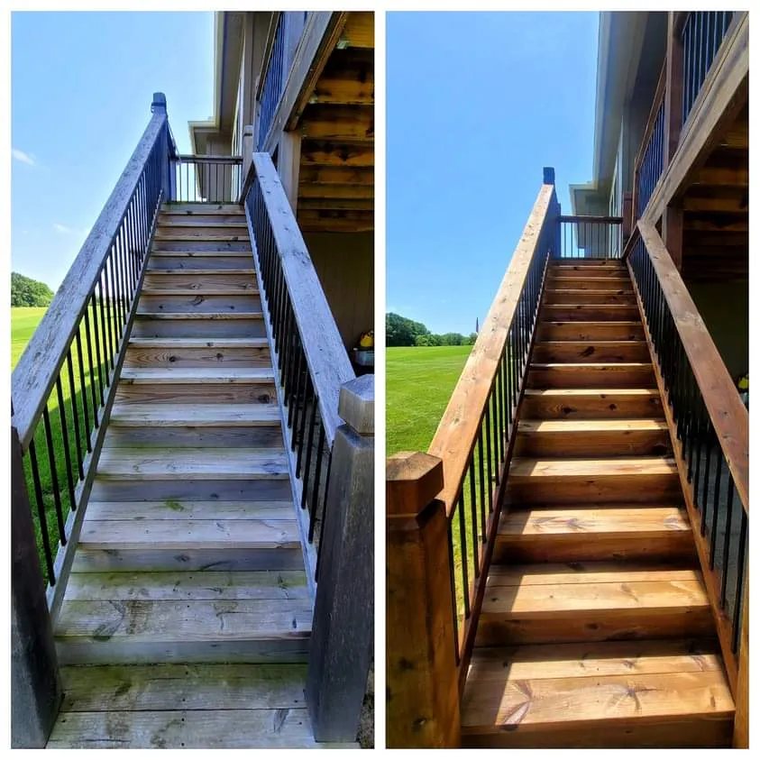 Some wooden stairs cleaned.